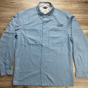 Eddie Bauer Mens Large Blue Long Sleeve Travex Outdoor Stretch Button Down Shirt